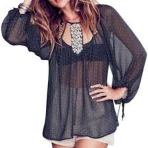 Free People Sheer Peasant Blouse shell detail